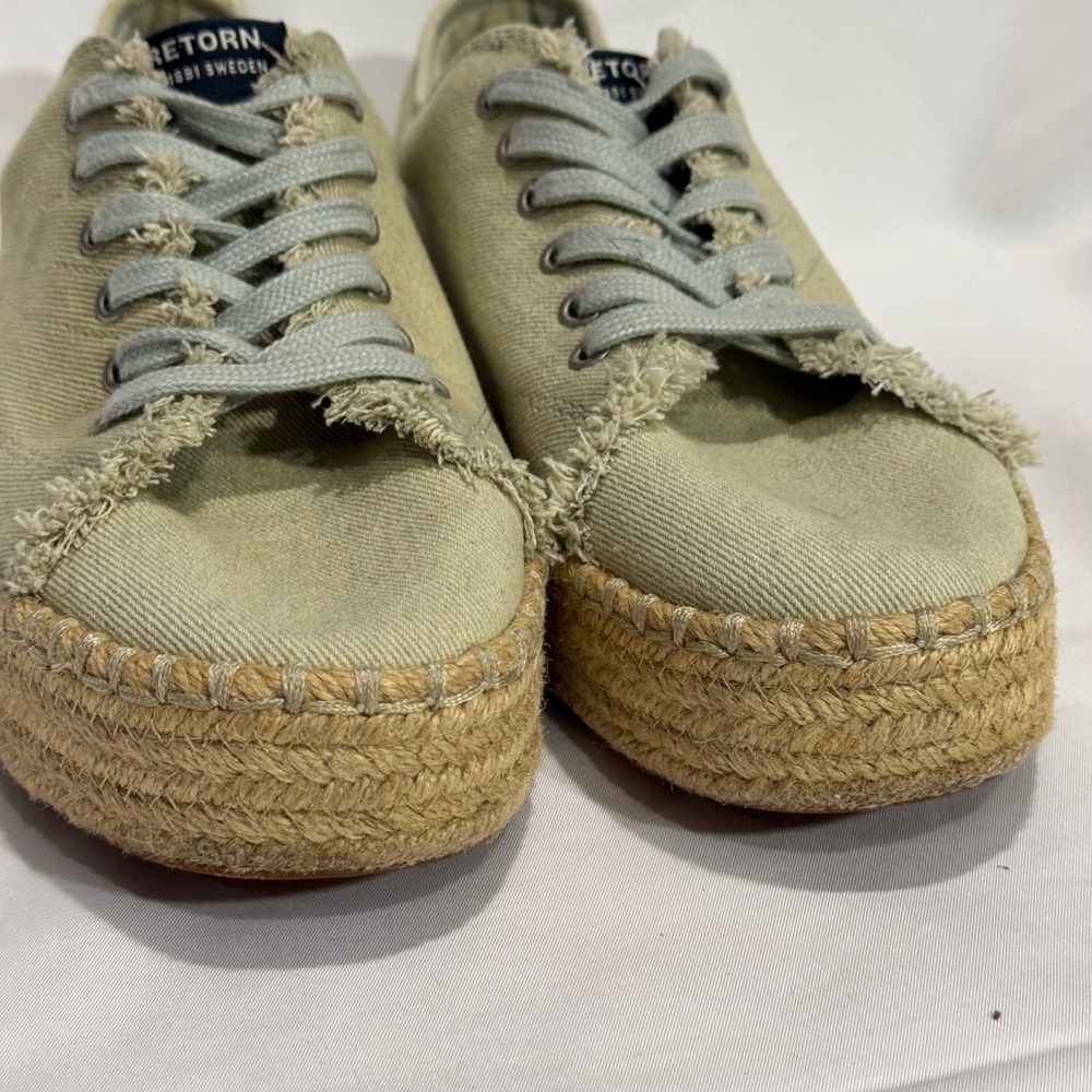 Tretorn Eve Platform Espadrille Sneaker Light Blue Canvas Frayed Jute Womens 8.5 - Picture 4 of 12